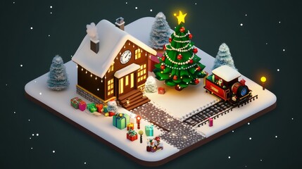 Fototapeta premium Christmas isometric 3D environment featuring the 1TV logo in the center