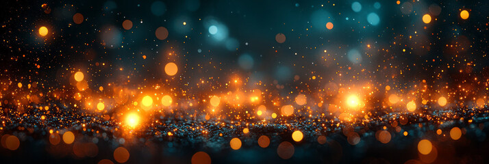 Naklejka premium A minimal geometric pattern illuminated by golden bokeh lights, glowing on a dark green background,