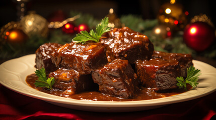 Braised beef short ribs with red wine sauce