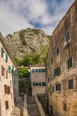 Picturesque medieval street in the old town district of the coastal city of Kotor