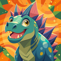 A cute and friendly cartoon dinosaur with a toothy grin, perfect for children's books, games, or any project needing a fun and playful character.