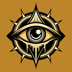 A powerful and enigmatic eye symbol, framed by a ring of sharp points, evokes mystery and vigilance. This illustration is perfect for designs that need a touch of the mystical.