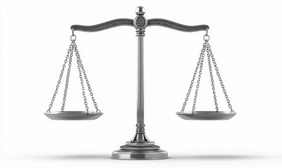 3D scales of justice with balanced weights, representing fairness and equality, iconic legal symbol