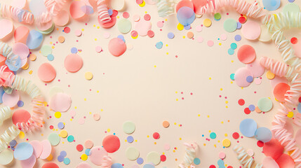 Festive Background with Colorful Confetti and Ribbons