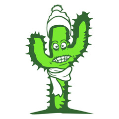 Funny Cactus Winter Fun Cold Face Freeze Scarf Hat Plant Gardening Gardener Garden Green Thumb Hobby Nature Lover Floral Botany Growth Organic Life Botanical T-Shirt Sticker Print Illustration