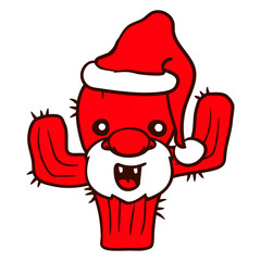 Cactus Santa Claus Funny Face Christmas Cool Cacti Plant Gardening Gardener Garden Green Thumb Hobby Nature Lover Floral Botany Growth Organic Life Botanical T-Shirt Sticker Print Illustration