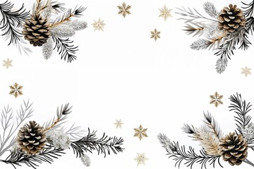 Festive Pine and Star Border with Pine Cones and Gold Accents