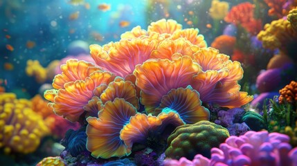 Ricordea coral polyps in a vibrant saltwater aquarium setting showcasing the beauty of Flower Mushroom Corals with selective focus