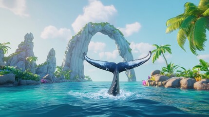 Fototapeta premium Majestic humpback whale tail emerging from an ocean arch captured during its migratory journey to join the sea