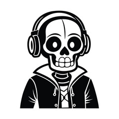 Groovy Skeleton Music Vector Illustration - Cartoon Skull Dancing with Headphones, Fun Musical Vibes Art