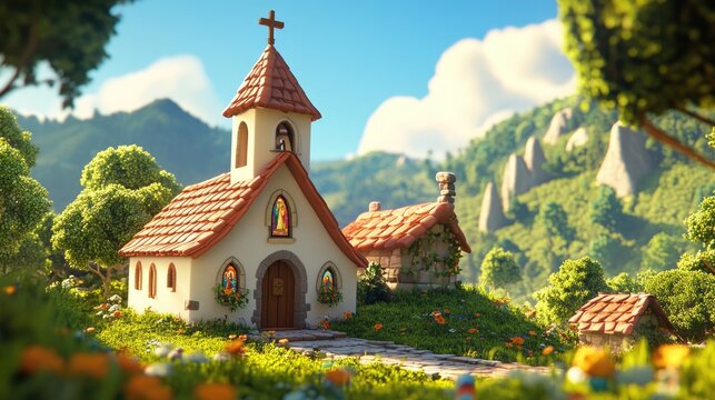 Charming chapel dedicated to the Virgin Mary nestled in a picturesque village tranquil setting religious architecture