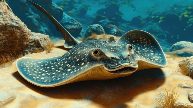 Fossil of a male freshwater stingray from the Eocene period showcasing ancient marine life and geological history