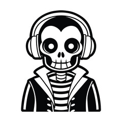 Groovy Skeleton Music Vector Illustration - Cartoon Skull Dancing with Headphones, Fun Musical Vibes Art