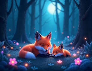 Enchanting Creatures Illuminated by Moonlight in a Tranquil Forest