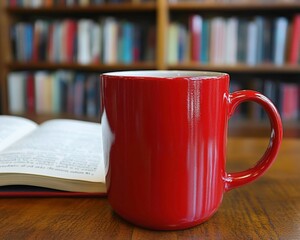Cozy Home with red mug, and an open book perfect 