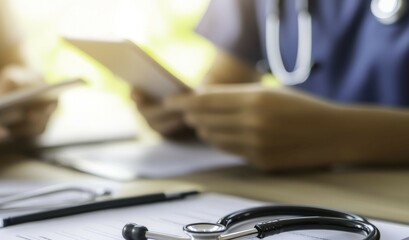 Healthcare Professionals Discussing Patient Files in Office