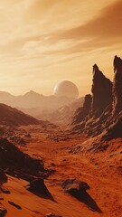 Mars a red desert landscape with towering mountains