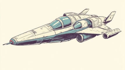 Fototapeta premium Playful line drawing of a spaceship with whimsical details, featuring clean lines and a futuristic design on a light background.