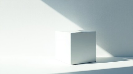 White square reflecting light with sharp geometric shadows, creating a minimalist, high-contrast visual on a clean background.