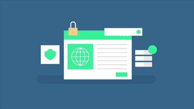 Website security certificate, Website SSL certificate, Website customer data protection, Website security, Data privacy. Animation video clip.