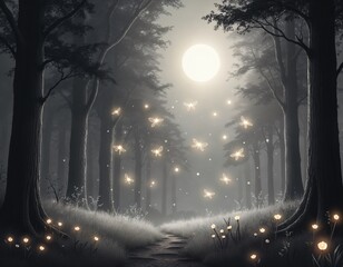 Enchanting Creatures Illuminated by Moonlight in a Tranquil Forest