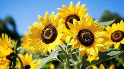 Obraz premium Golden Sunflower Field Under a Clear Sky