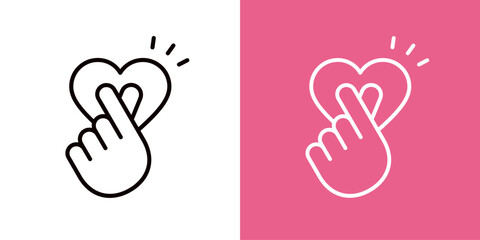 Obraz premium 線画の小さなハートと、指ハートのアイコンセット＿太い線＿推し