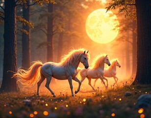 Enchanting Creatures Illuminated by Moonlight in a Tranquil Forest