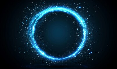 Fototapeta premium Glowing blue circle with sparkles on a dark background