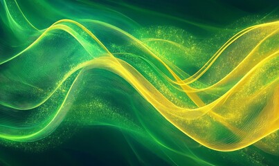 Obraz premium Glowing lines and shapes create vibrant and dynamic visual, representing energy and innovation in captivating green and yellow color scheme