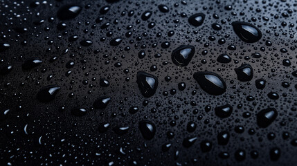 Macro photo of raindrops on car windshield at night. Reflective colors.