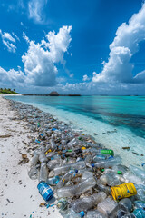 Plastic bottles and garbage scattered along the beach.