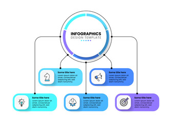 Infographic template. 5 linked banners with a title in a circle