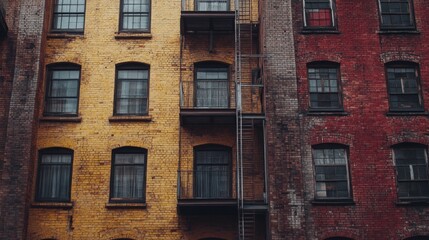 Fototapeta premium brick facade wall background with small windows, 16:9