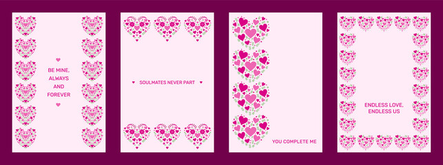 Valentine's Day Card Set with Romantic Quotes and Hearts