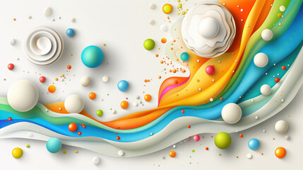 Obraz premium Colorful abstract layout featuring rounded forms and flowing waves, creating vibrant and dynamic composition. playful arrangement evokes sense of joy and creativity