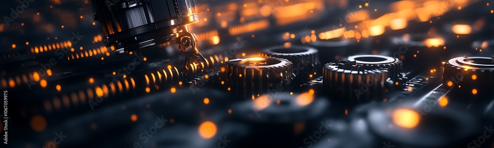 Aufkleber a close-up of intricate machinery with glowing elements, highlighting gears and mechanical component
