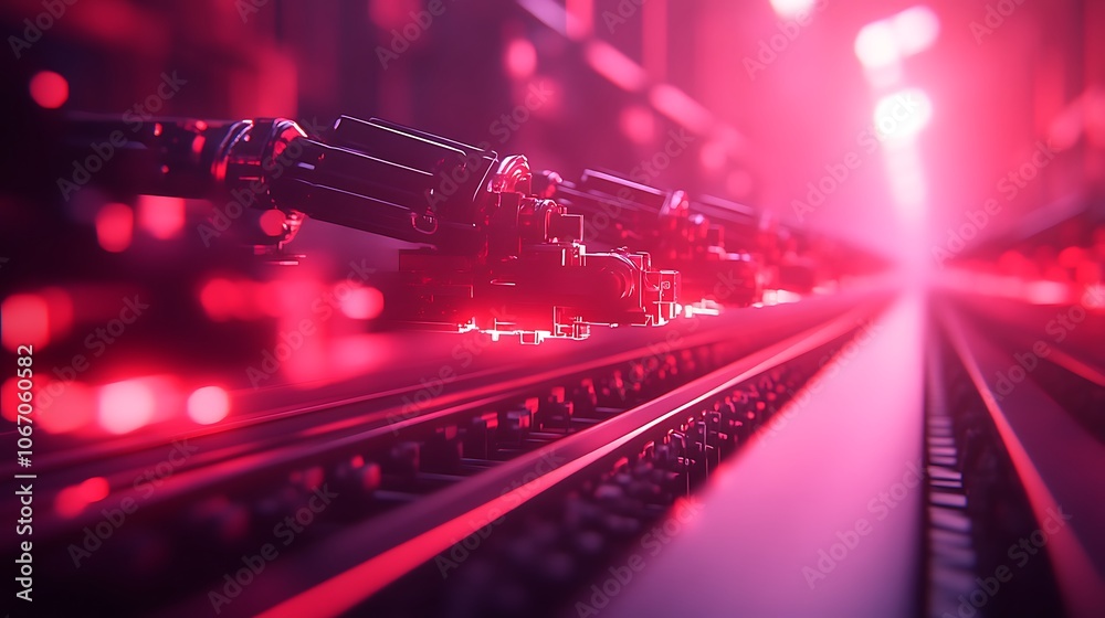 Aufkleber a futuristic scene featuring glowing red elements along a linear path, creating a vibrant, technolog
