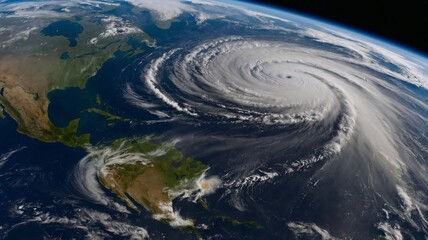 A stunning satellite view of a massive hurricane swirling over the ocean, showcasing its immense power and scale