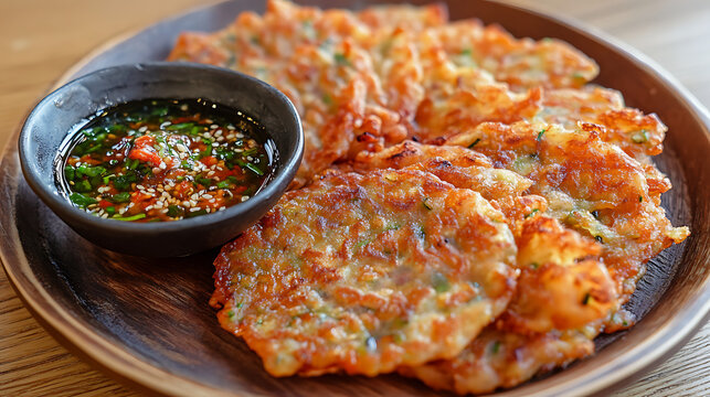 접시에 맛있게 담긴 빈대떡과 찍어먹는 소스5