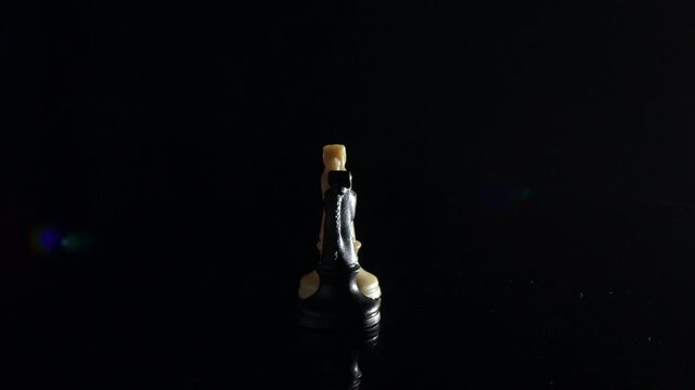 White and Black Horse Figures of Chess gyrating with black environment