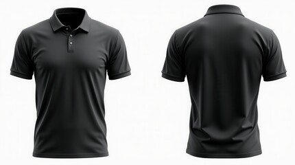 Front and Back black Polo Shirt Mockup on White Background Apparel Display Template