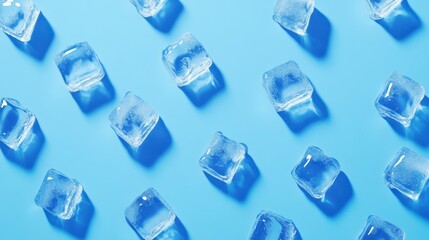 Ice Cubes on Blue Surface for Refreshing Imagery