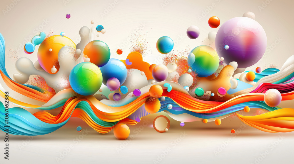 Aufkleber colorful abstract composition featuring various rounded shapes and vibrant waves, creating dynamic a