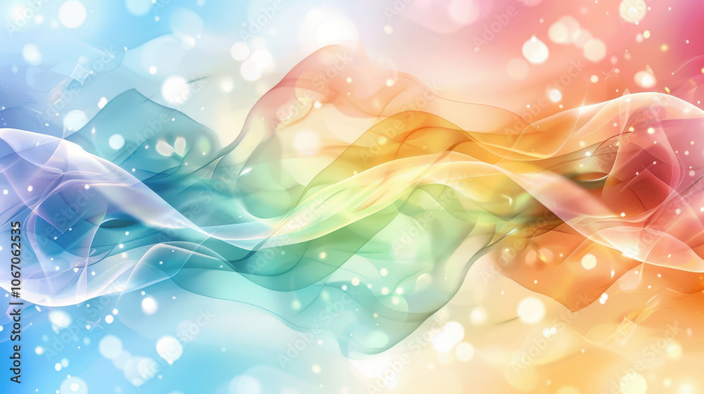 Poster colorful and groovy abstract background with flowing waves and soft bokeh lights creates vibrant and