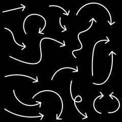 Set of simple linear dashed vector arrows white and black