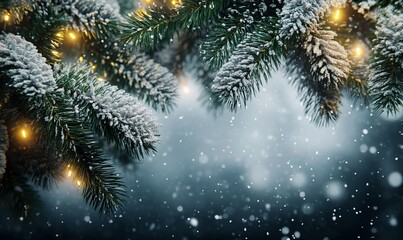 Glittering texture of a snow-dusted evergreen garland, with its soft needles and sparkling snow adding to the festive ambiance