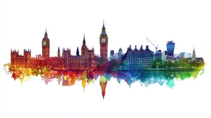 Fototapeta premium Colorful London Skyline with Iconic Landmarks