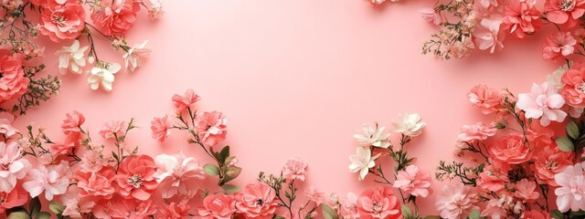 Fototapeta premium Beautiful and romantic backdrop with pink flowers, floral arrangements, and a hint of white for an elegant effect.