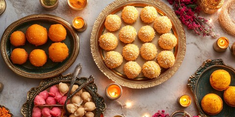 Traditional Indian Sweets and Decorations for Diwali Festival
